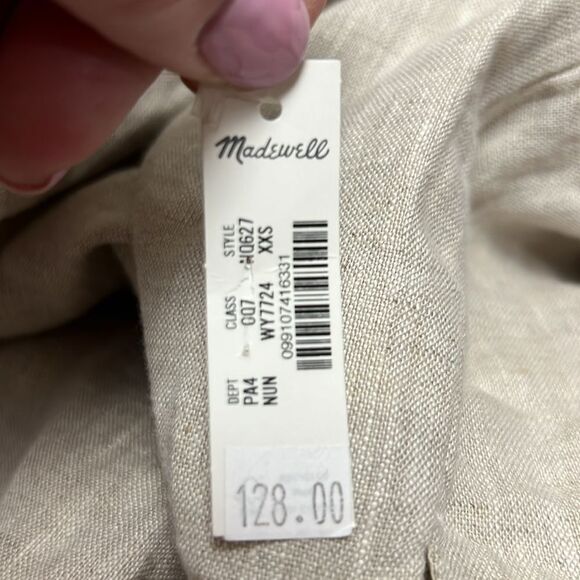 Madewell NQ627  V-Neck Mini Dress in 100% Linen in Natural size xxs - Picture 4 of 7